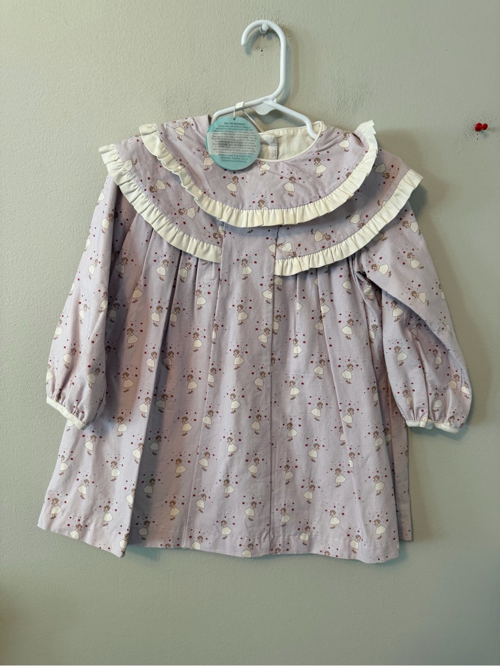 Dondolo Lilac Ruffle Collar Dress with Whimsical Print